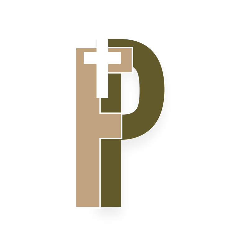 Layered F on P with a white cross in the intersection of the letters.
